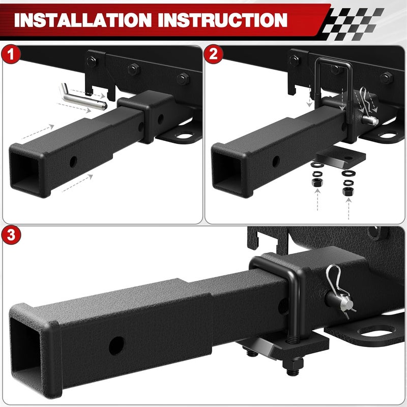 longsen Hitch Extender 2 Inch - Adjustable Trailer Hitch Extension 7.3" - 9.3", 5000 lbs GTW, Includes Hitch Pin, Clip & Anti-Rattle Stabilizer - Image 3